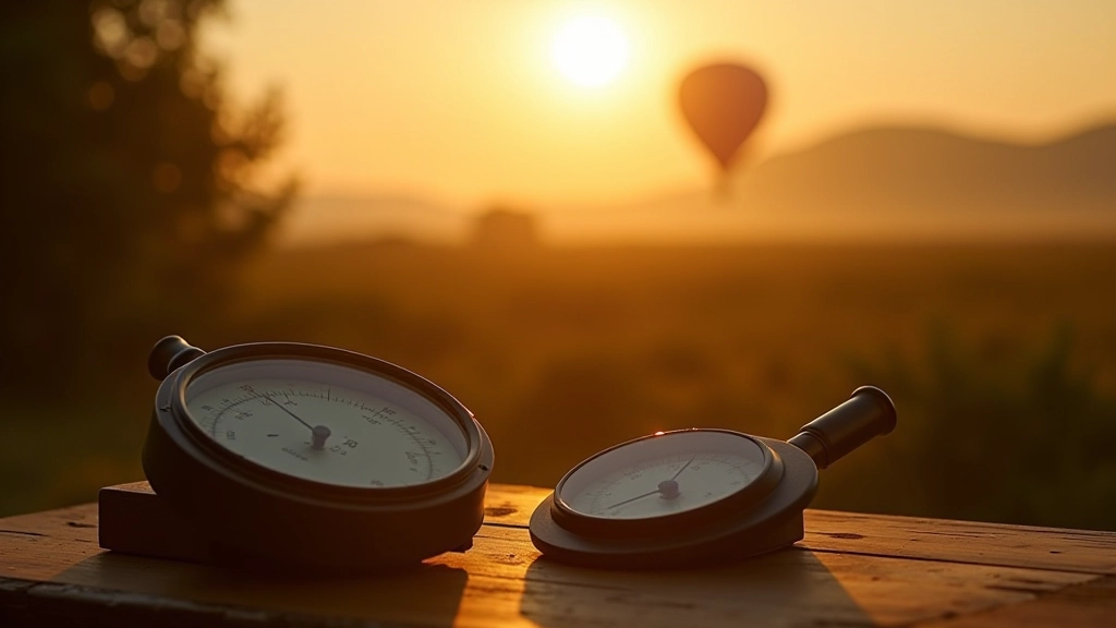 Meteorological instruments measuring wind speed and atmospheric pressure before balloon flight launch